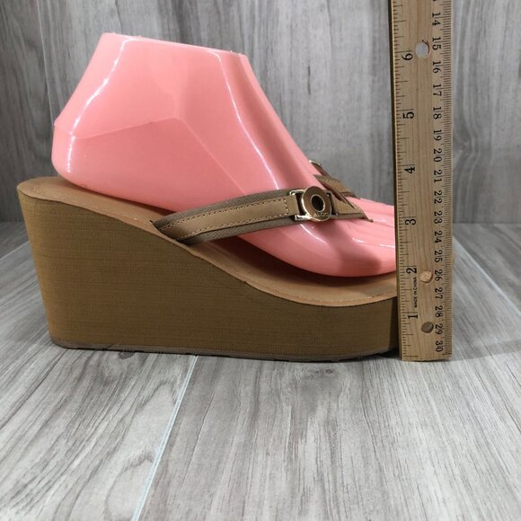 Aldo Wedge Sandals Womens 8M Brown Slip On Thong Platform Flip Flops - Picture 5 of 12